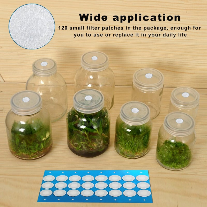 MaehSab 120 Pcs Synthetic Filter Paper Stickers, 20mm 0.3 μm Filter Disc Strong Adhesive Patch Applied Under Wide Mouth Jar Lid for Mushroom Cultivation - Image 4